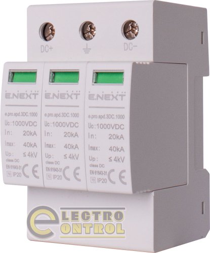 Пристрій для захисту від імпульсних перенапруг Enext p076022 e.pro.spd.3DC.1000 3P DC