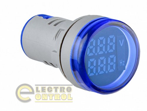 Светосигнальная арматура АСКО A0190010181 с индикатором напряжения (АС) и частоты серии U-ADM-VHz ᴓ22мм круглая синяя