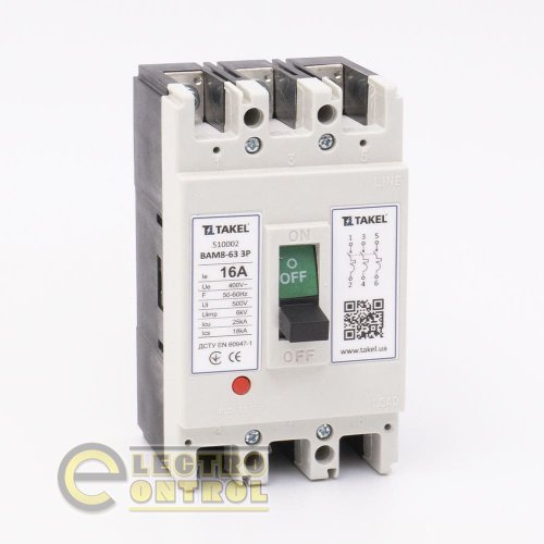 Выключатель автоматический Takel 510002 силовой ВАМ8-63 3Р 16А Выключатель автоматический Takel 510002 силовой ВАМ8-63 3Р 16А