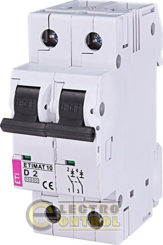 Автоматичний вимикач ETI ETIMAT 10 2p D 2А AC 2153708