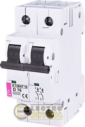 Автоматический выключатель ETI ETIMAT 10 2p D 16А AC 2153716