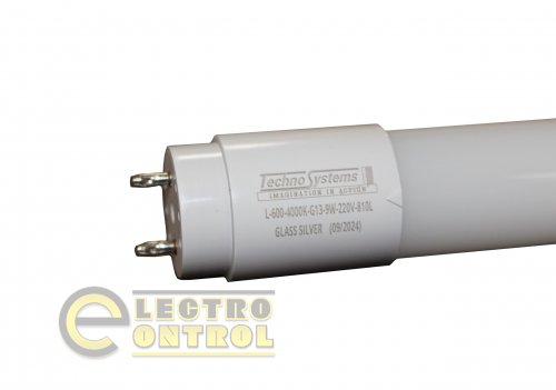 Светодиодная трубчатая лампа TechnoSystems  LED L-600 GLASS SILVER 9w TNSy5001112 T8 180-240V/50-60Hz  30.000 Hrs
