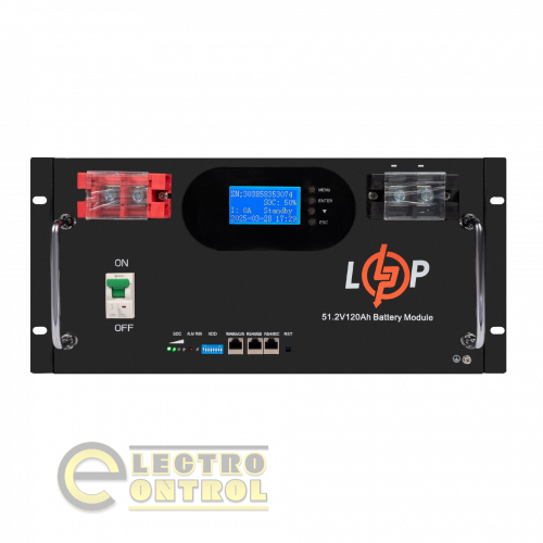 Аккумулятор LogicPower LiFePO4 51,2V-120Ah 6000Wh (Smart BMS 100A) с LCD RM AB RS485/CAN