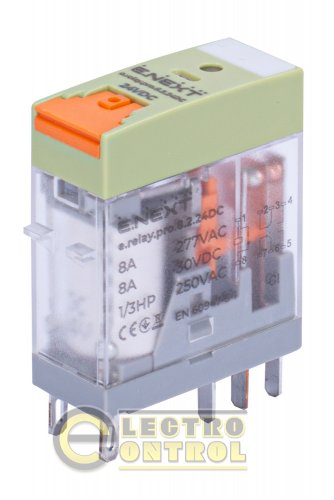 Реле промежуточное Enext p091004 e.relay.pro.8.2.24DC 8А 2 группы контактов катушка 24В DC