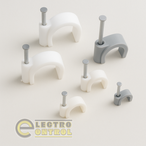 Скоба (клипса) кабельная плоская с гвоздём Термофит, белая F-7 HUDA7529 (7 мм) (100 шт)