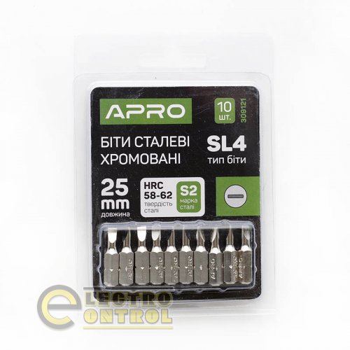 Біта APRO SL4*25мм 309121 хром, (10шт/уп)