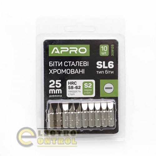 Біта APRO SL6*25мм 309125 хром, (10шт/уп)