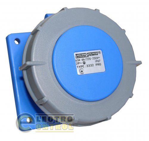 Розетка скрытая Technosystems 3332 PRO 63А 2Р+PЕ TNSy5503757 220В IP67