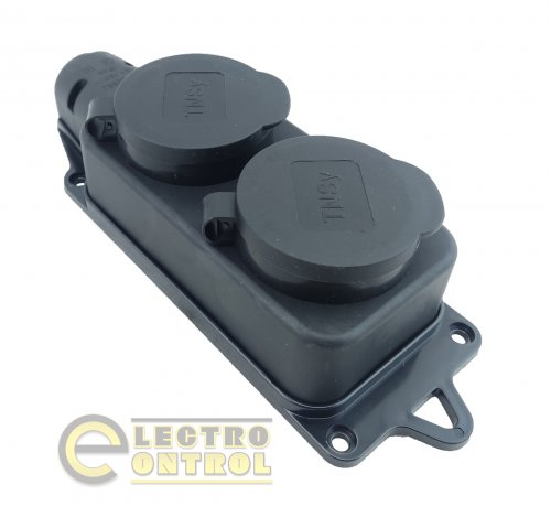 Розетка двомісна з захисними кришками з заземленням Technosystems RUBBER IP44 16А TNSy5000076