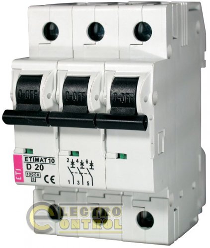 Автоматичний вимикач ETI ETIMAT 10 3p D 20А AC 2155717