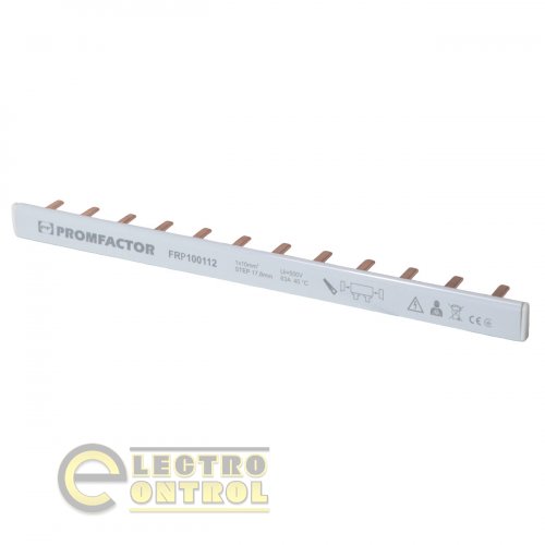 Гребенчатая шина Промфактор FRP100112 FRР 10мм2 63A 1P 12 модулей тип PIN Гребенчатая шина Промфактор FRP100112 FRР 10мм2 63A 1P 12 модулей тип PIN