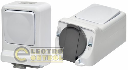 Розетка із заземленням з 1-клавішним вимикачем ETI 4481022 зовнішня PC IP44 біла PRV-1