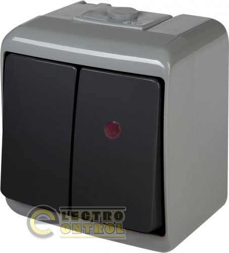 Выключатель ETI 4668103 2-клавишный с подсветкой VHE-2L-SRG серо-графитовый IP54