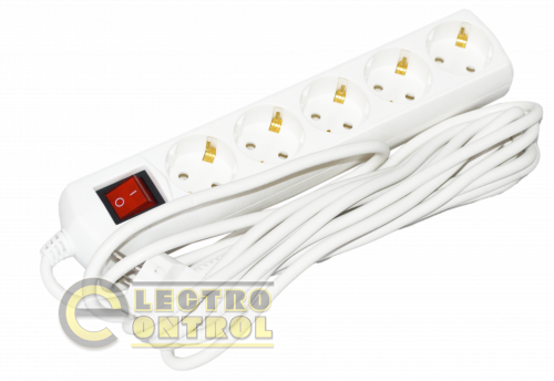 Удлинитель UEC WYP10-10-05-05-GS-G-U ECO П05В 5 мест 2P+PE 5м 3х1мм2 10А 250В с выключателем
