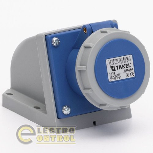 Розетка Takel 516002 стационарная внешняя 1132 16А 220В 2Р+Е IP67 Argent