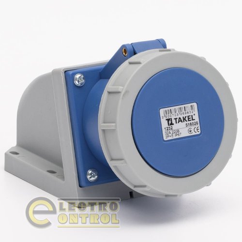 Розетка Takel 516026 стаціонарна зовнішня 1232 32А 220В 2Р+Е IP67 Argent