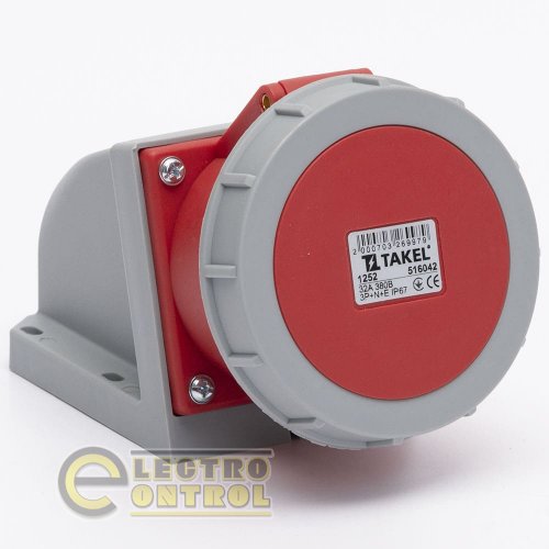 Розетка Takel 516042 стаціонарна зовнішня 1252 32А 380В 3Р+N+Е IP67 Argent