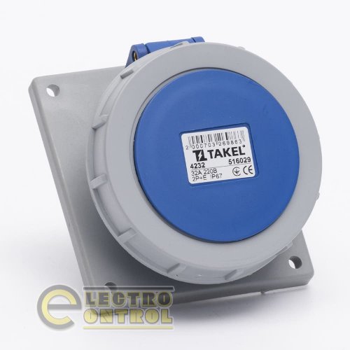 Розетка Takel 516029 стаціонарна внутрішня 4232 32А 220В 2Р+Е IP67 Argent