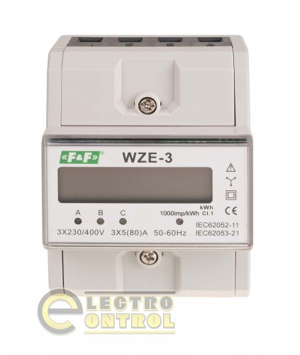 Трехфазный счетчик электроэнергии F&F WZE-3 80A