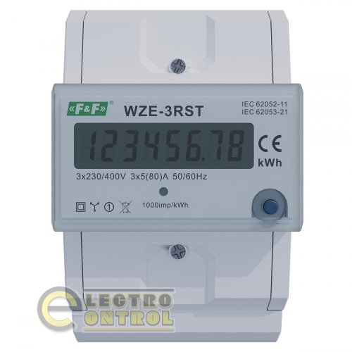 Трехфазный счетчик электроэнергии F&F WZE-3RST 80A