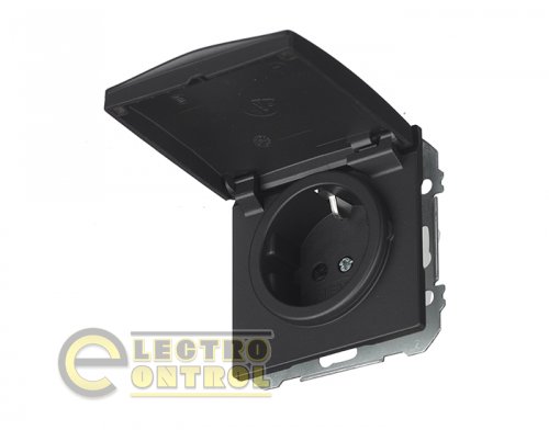 Розетка SIEMENS 12813AC одинарная с крышкой 2P+Z ШУКО DELTA Style 16А 250V черный коссо