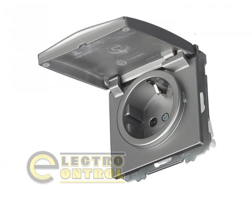 Розетка SIEMENS 12813PM одинарная с крышкой 2P+Z ШУКО DELTA Style 16А 250V платина металлик