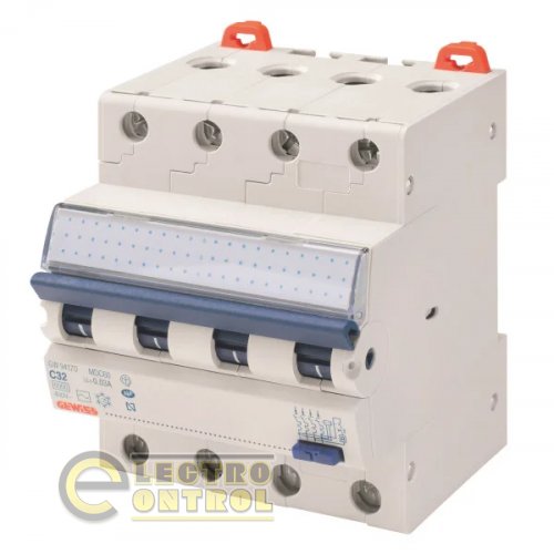 Дифференциальный автоматический выключатель Gewiss GW94170 MDC60 4P C32 6кA AC/0.03 4M