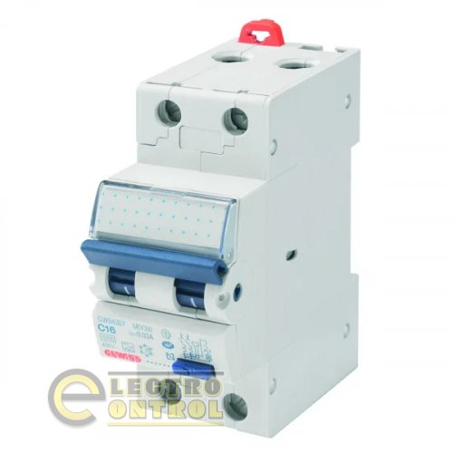 Диференціальний автоматичний вимикач Gewiss GW94307 MDC60 1P+N C16 6кA A/0.03 2M