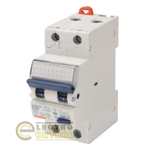 Диференціальний автоматичний вимикач Gewiss GW94308 MDC60 1P+N C20 6кA A/0.03 2M