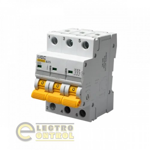Модульный автоматический выключатель UEC MCB45-3-025-B SB-M8 3P 25A B 4,5кA Модульный автоматический выключатель UEC MCB45-3-025-B SB-M8 3P 25A B 4,5кA
