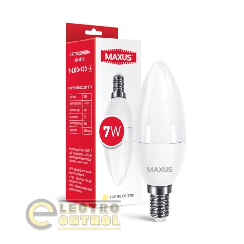 Лампа світлодіодна MAXUS 1-LED-733 C37 7W 3000K 220V E14 Лампа світлодіодна MAXUS 1-LED-733 C37 7W 3000K 220V E14