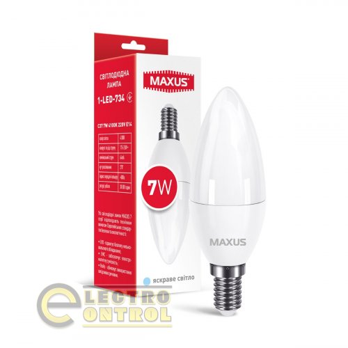 Лампа світлодіодна MAXUS 1-LED-734 C37 7W 4100K 220V E14