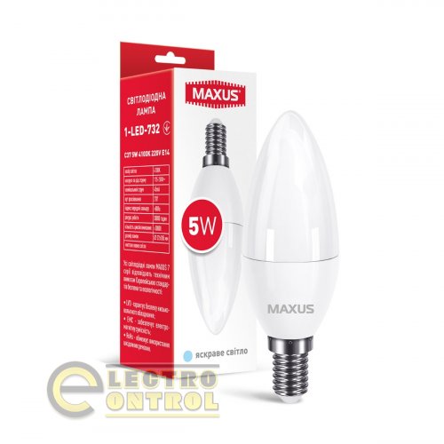 Лампа світлодіодна MAXUS 1-LED-732 C37 5W 4100K 220V E14 Лампа світлодіодна MAXUS 1-LED-732 C37 5W 4100K 220V E14