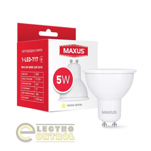 Лампа светодиодная MAXUS 1-LED-717 MR16 5W 3000K 220V GU10 Лампа светодиодная MAXUS 1-LED-717 MR16 5W 3000K 220V GU10