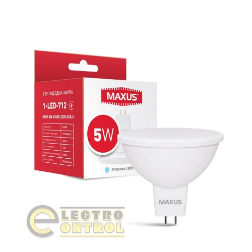 Лампа светодиодная MAXUS 1-LED-712 MR16 5W 4100K 220V GU5.3 Лампа светодиодная MAXUS 1-LED-712 MR16 5W 4100K 220V GU5.3