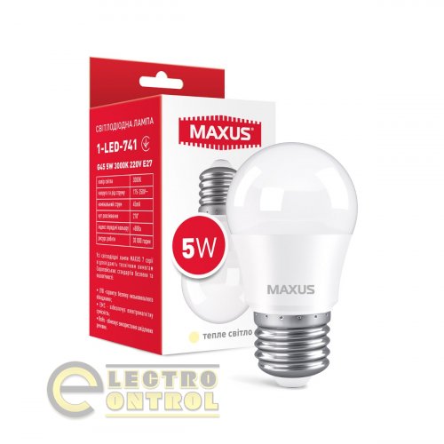 Лампа світлодіодна MAXUS 1-LED-741 G45 5W 3000K 220V E27