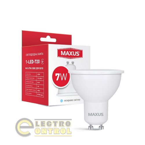 Лампа світлодіодна MAXUS 1-LED-720 MR16 7W 4100K 220V GU10 Лампа світлодіодна MAXUS 1-LED-720 MR16 7W 4100K 220V GU10