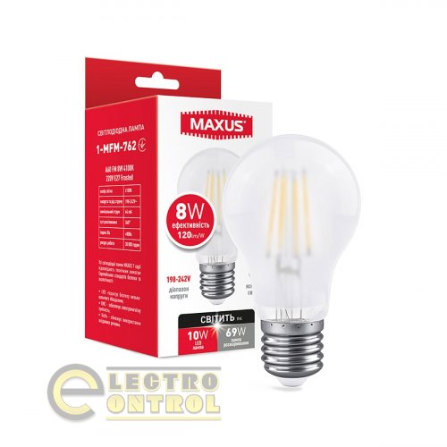Лампа світлодіодна MAXUS 1-MFM-762 A60 FM 8W 4100K 220V E27 Frosted Лампа світлодіодна MAXUS 1-MFM-762 A60 FM 8W 4100K 220V E27 Frosted