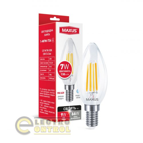 Лампа світлодіодна MAXUS 1-MFM-734 C37 FM 7W 4100K 220V E14 Clear Лампа світлодіодна MAXUS 1-MFM-734 C37 FM 7W 4100K 220V E14 Clear