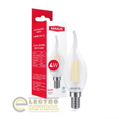 Лампа світлодіодна MAXUS 1-MFM-732 C37 FM-T 4W 4100K 220V E14 Frosted