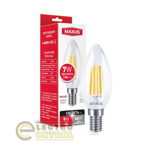 Лампа світлодіодна MAXUS 1-MFM-733 C37 FM 7W 2700K 220V E14 Clear