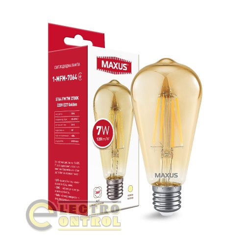 Лампа світлодіодна MAXUS 1-MFM-7064 ST64 FM 7W 2700K 220V E27 Golden Лампа світлодіодна MAXUS 1-MFM-7064 ST64 FM 7W 2700K 220V E27 Golden