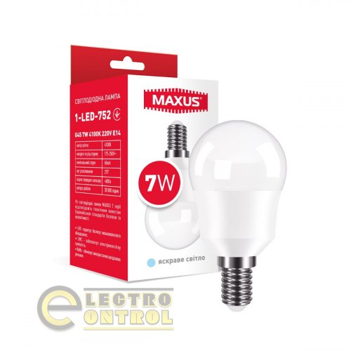 Лампа светодиодная MAXUS 1-LED-752 G45 7W 4100K 220V E14 Лампа светодиодная MAXUS 1-LED-752 G45 7W 4100K 220V E14