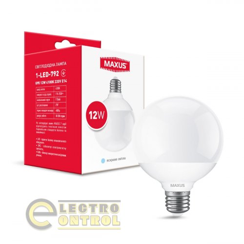 Лампа светодиодная MAXUS 1-LED-792 G95 12W 4100K 220V E27