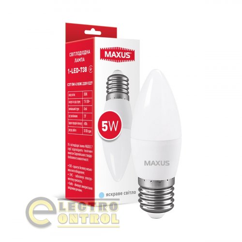 Лампа светодиодная MAXUS 1-LED-738 C37 5W 4100K 220V E27 Лампа светодиодная MAXUS 1-LED-738 C37 5W 4100K 220V E27