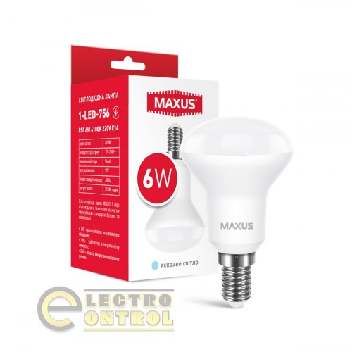 Лампа світлодіодна MAXUS 1-LED-756 R50 6W 4100K 220V E14