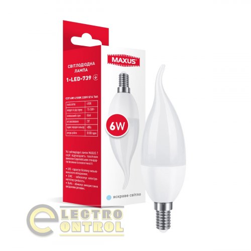 Лампа світлодіодна MAXUS 1-LED-739 C37 6W 4100K 220V E14 Tail Лампа світлодіодна MAXUS 1-LED-739 C37 6W 4100K 220V E14 Tail