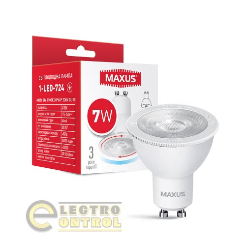 Лампа світлодіодна MAXUS 1-LED-724 MR16 7W 4100K 38x60 220V GU10