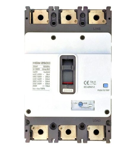 Автоматический выключатель MCCB Hyundai HGM250S3PT4S0000C00250F HGM 3P 250A Icu-26kA (0.8–1.0) x In
