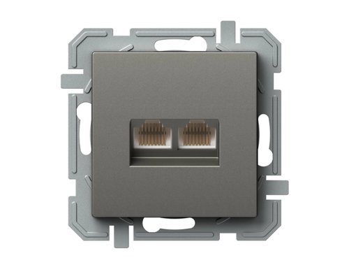 Розетка TEM KQ39TIXO-U комп'ютерна подвійна RJ45 Cat 5e LOGIQ титан
